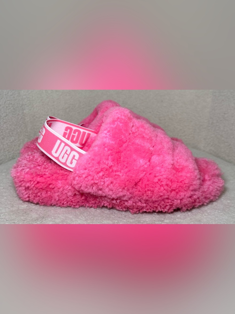 UGG Fluff Yeah Slide Slippers Pink Rose Shearling Slingback Cozy Y2K 90’s Cute 7